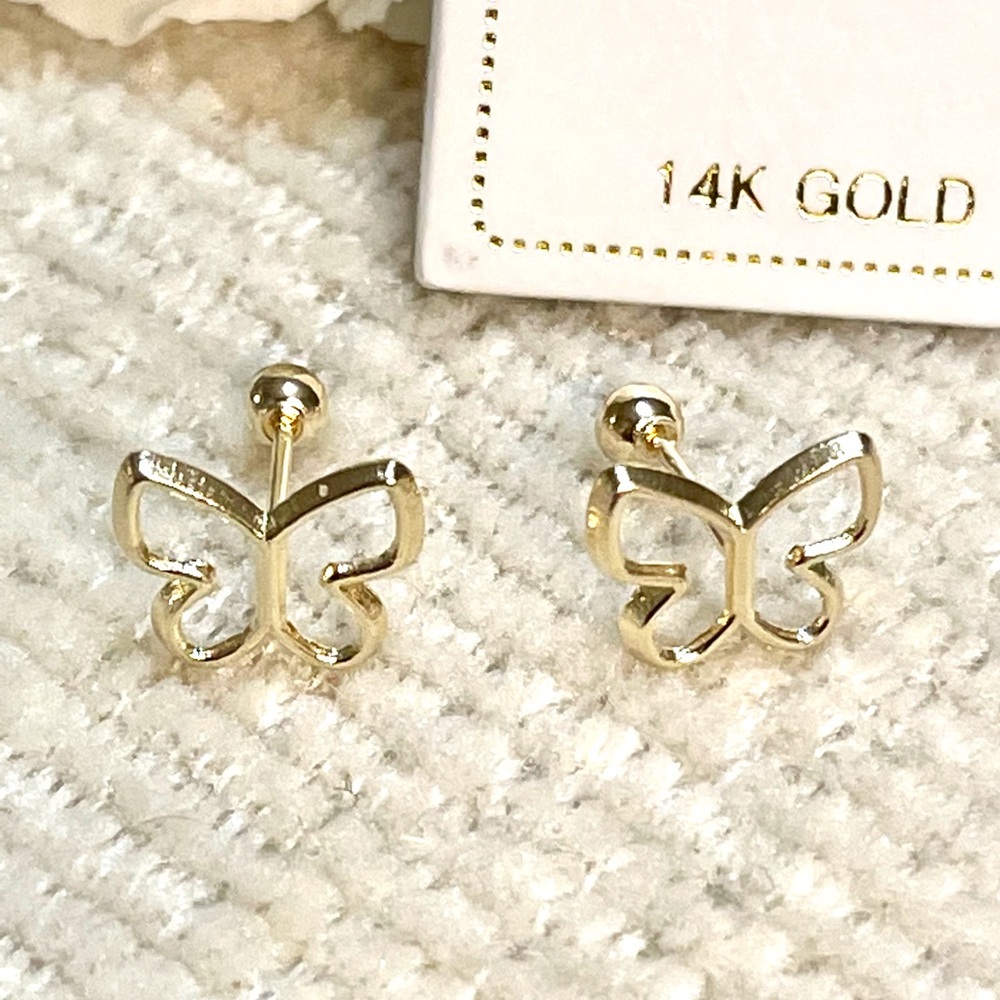 Solid Yellow Gold 14 Karat Butterly 12x14mm Earring